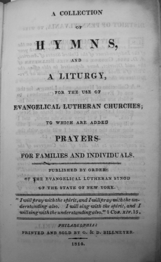 [ Title page of the 1814 hymns of Quitman and Wackerhagen ]